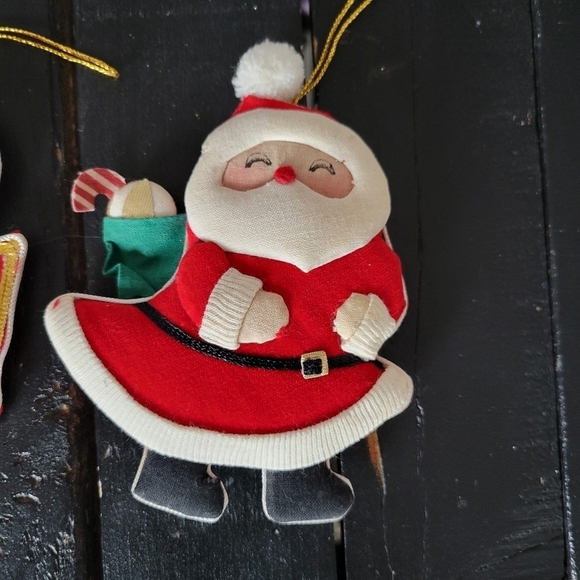 Set of 3 Vintage Plush Ornaments Christmas Tree Snowman Candles Santa Decoration - Picture 2 of 5